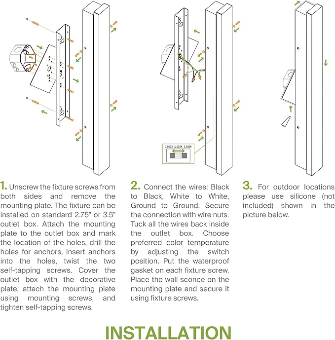 ASD LED 72" Long Wall Mount Light Fixture, Outdoor & Indoor Linear Sconce | 3CCT, Dimmable, Waterproof, Anti-Rust, ETL Listed | 40W 2400LM 3000-5000K 100-277V | Exterior Porch Lighting | Black