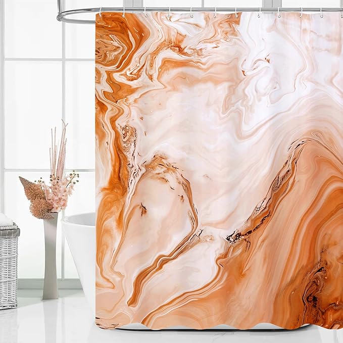 MitoVilla Orange Marble Shower Curtain, Abstract Ombre Fabric Shower Curtains for Modern Bathroom Decor, Luxury Cloth Watercolor Shower Curtain, 72x72