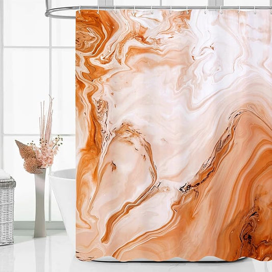 MitoVilla Orange Marble Shower Curtain, Abstract Ombre Fabric Shower Curtains for Modern Bathroom Decor, Luxury Cloth Watercolor Shower Curtain, 72x72