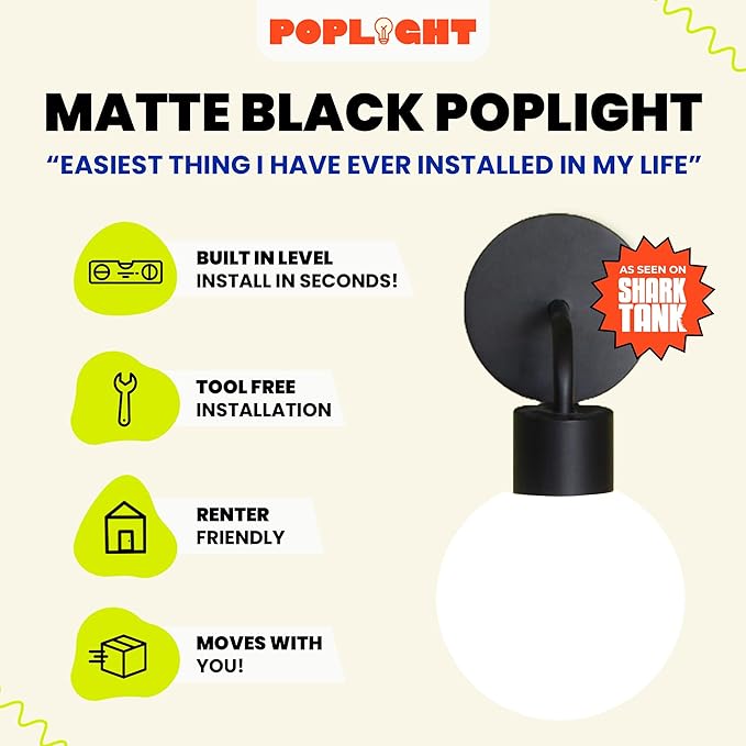 Wireless Wall Sconce (Shark Tank) Rechargeable & Dimmable LED Light w/App Control & Damage-Free Install, Moveable Modern Ambient Lighting for Elegant Home & Bedroom Decor | Matte Black