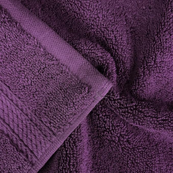 Superior Egyptian Cotton Pile Bath Towel Set of 2, Ultra Soft Luxury Towels, Thick Plush Essentials, Absorbent Heavyweight, Guest Bath, Hotel, Spa, Home Bathroom, Shower Basics, Plum