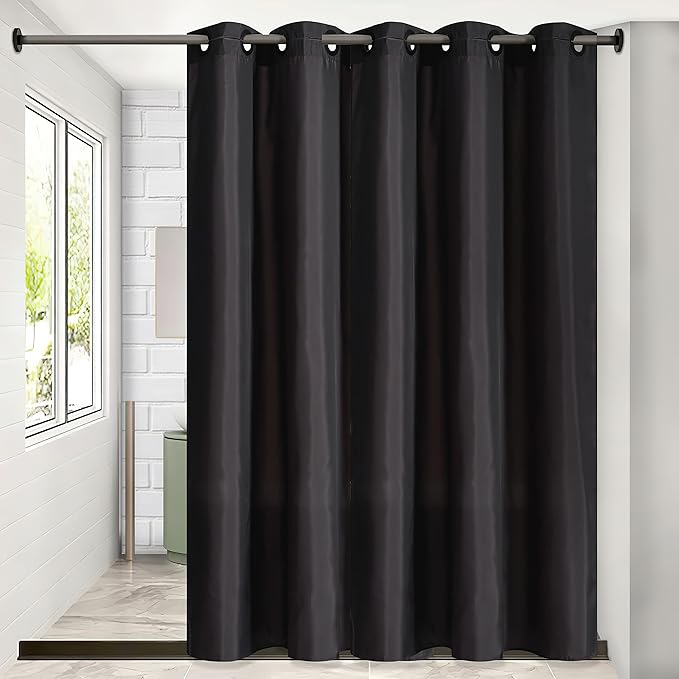Furlinic No Hook Stall Shower Curtain 36x72 Inch,Polyester Fabric Bathroom Curtains with 4 Plastic Built-in Grommets,Waterproof & Machine Washable,Hotel Style,Small Half Size,Black
