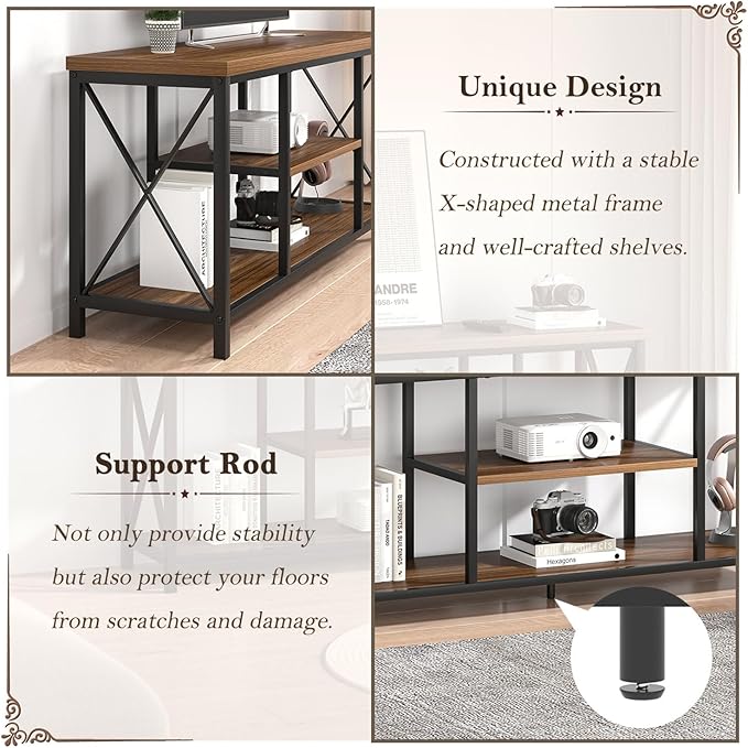FOLUBAN Modern Entertainment Center for TVs up to 65 Inch, Rustic Wood Television Stands, Industrial TV Console and TV Cabinet for Living Room, Farmhouse TV Table for Bedroom, 55 Inch Walnut