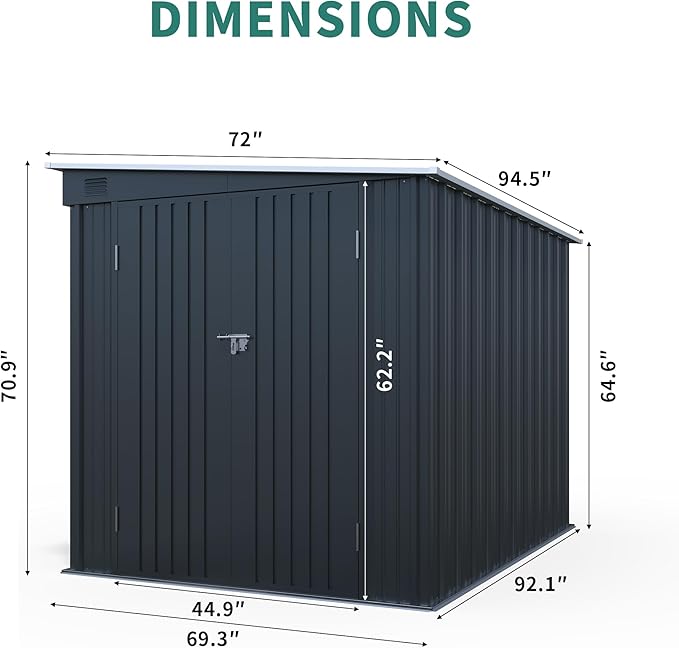 6x8FT Galvanized Steel Outdoor Storage Shed with Lockable Double Doors, Metal Lean to Shed with Free PC Light Board for Tools, Bikes & Patio Essentials (Without Floors)