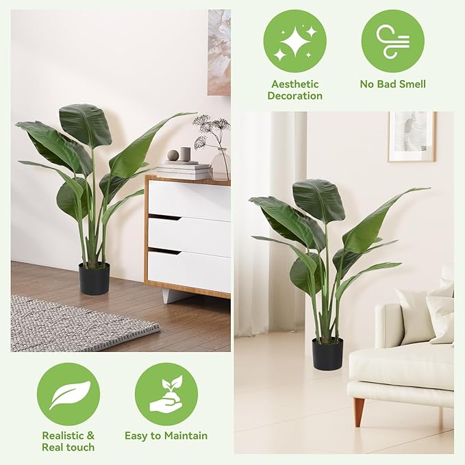 Artificial Bird of Paradise Plant Fake Tropical Palm Tree for Indoor Outdoor, Perfect Faux Plants for Home Garden Office Store Decoration (Bird of Paradise 120cm)