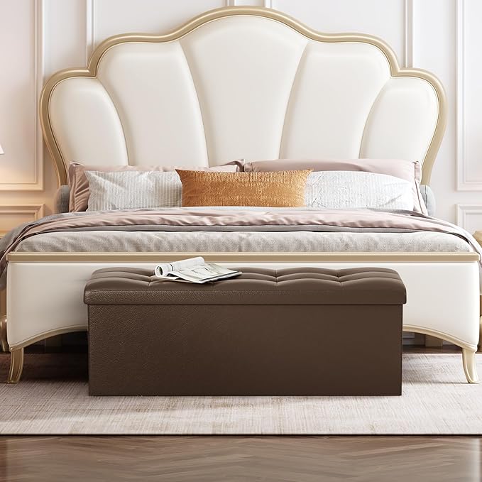 Storage Ottoman Bench, 43 Inch Ottoman Foot Rest, End of Bed Bench, Storage Chest, Load 700 lb, for Living Room, Bedroom, Entryway, Brown