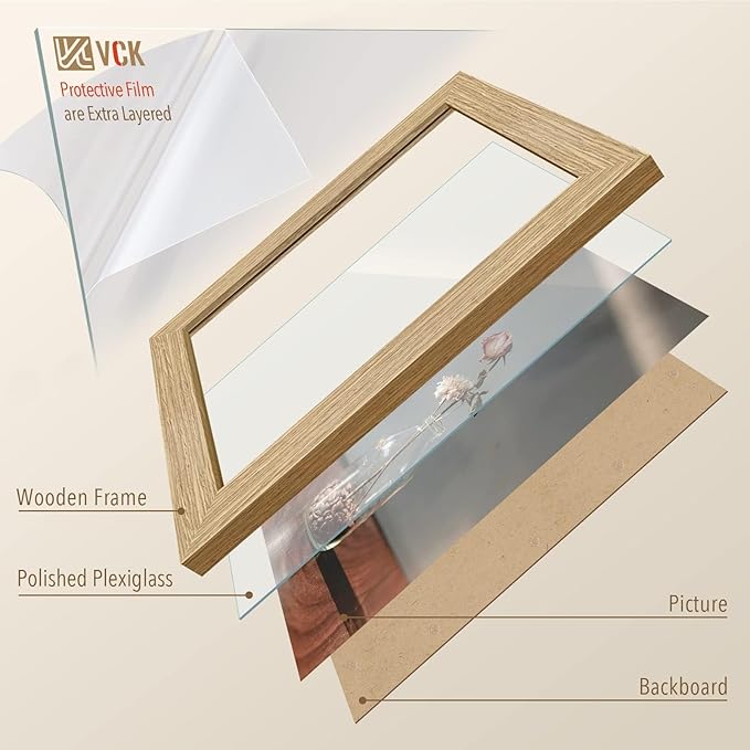 VCK 8.5x11 Beige Oak Picture Frames 3 Pack, High-End Wood Wide Border Poster Frame,Tabletop & Wall Hanging, Multi-Directional Display Family Photos, Office Prints, Studio/Gallery/Home Artwork