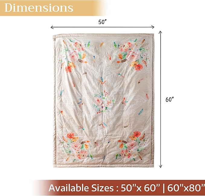 Maison d' Hermine Throw Blanket for Couch Lightweight Soft Warm Breathable Cotton Throw Blankets for Bed Girls Boys Women Men Gifts Sofa Travel Living Room Chair Bedding (50"x60", Ibiza)