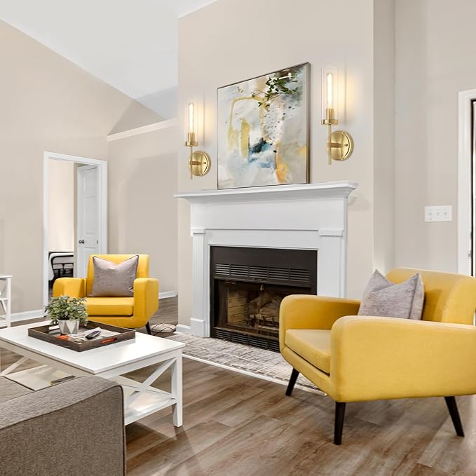 Gold Wall Sconces, Modern Bathroom Vanity Light Fixtures, Sconces Wall Decor Set of 2, Wall Lamps with Clear Glass, Indoor Wall Lights for Bedroom Living Room Hallway