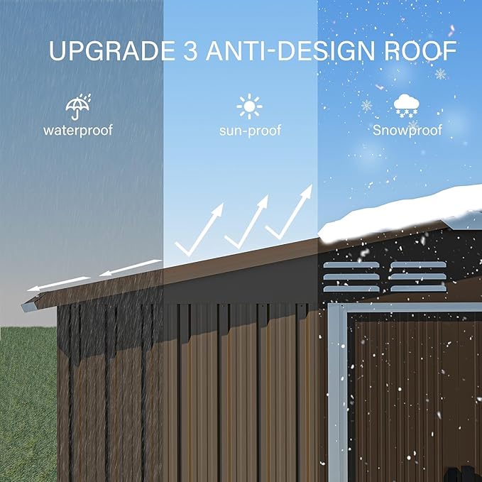 Kullavik 8FT x 6FT Outdoor Storage Shed,Waterproof Metal Tool Shed with Lockable Sliding Door and Air Vents,Metal Storage Shed for Garden,Patio