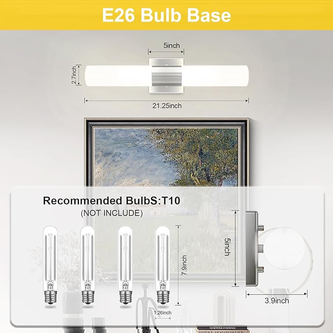 Bathroom Wall Sconces Set of Two, 21 Inch Modern Vanity Lights with Frosted Glass Shade, Bathrooms Vanity Lighting Fixtures for Mirror Bedroom Living Room Hallway (Silver)