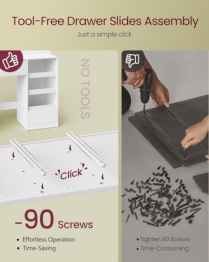 VASAGLE Kailyn Collection - Vanity Desk with Mirror and 9 LED Bulbs, Vanity Makeup Table with Power Outlets, Dressing Table with 9 Drawers, for Bedroom, Cloud White URDT141WB01S