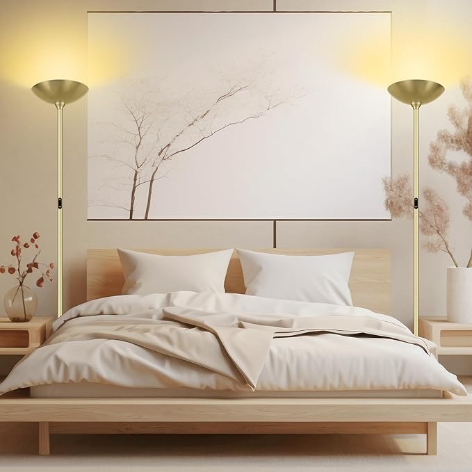 BoostArea Dimmable Floor Lamp,30W 3000LM Super Bright LED Torchiere Standing Lamp with Remote & Touch Control,71 in Tall Pole Sky Modern Floor Lamps for Living Room Bedroom Office,2700k-6500k,Gold