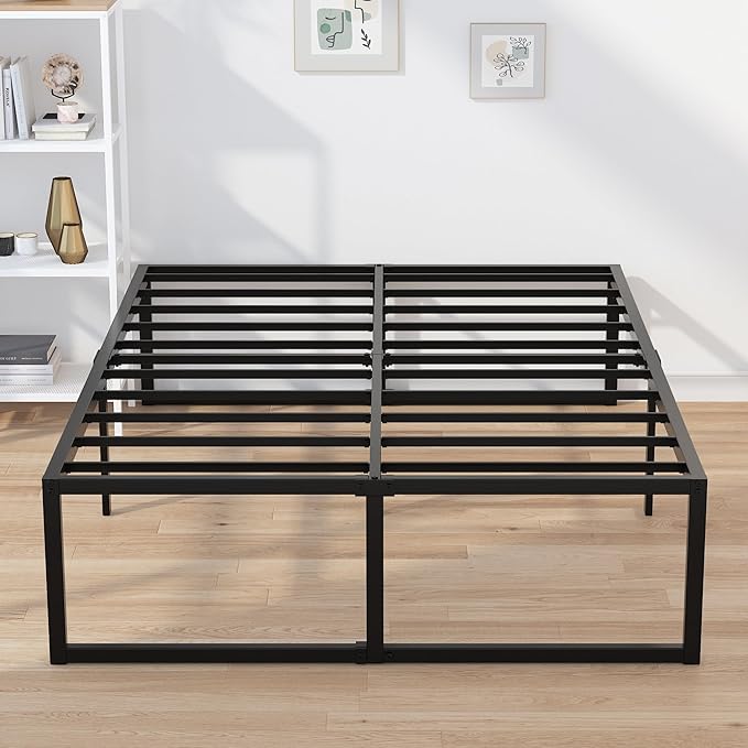 EMODA 18 Inch California King Bed Frames Heavy Duty Metal Cal King Platform with Steel Slats Support, No Box Spring Needed, Noise Free, Black
