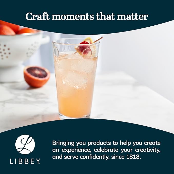 Libbey Reno Patterned Tumbler Glasses, 16-ounce, Set of 8