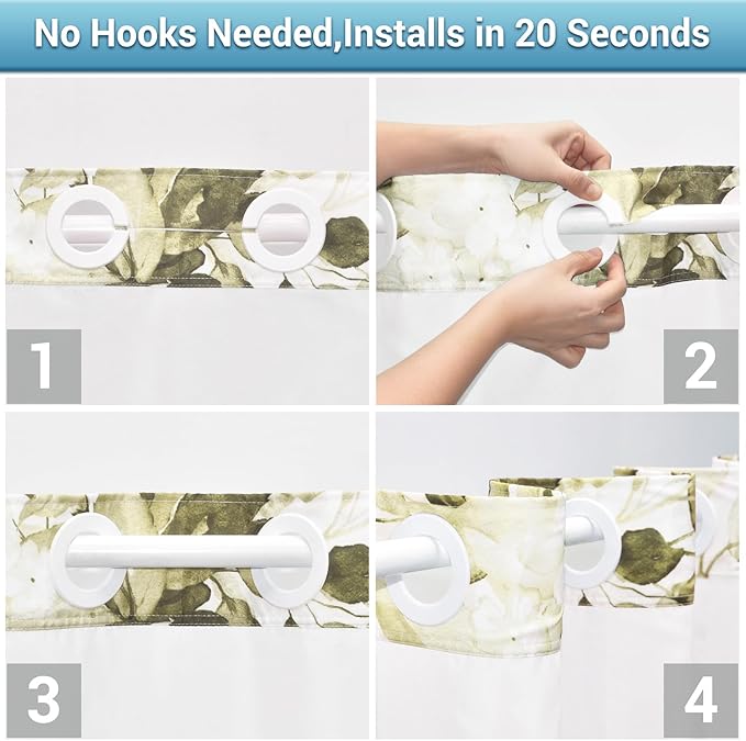 No Hook Shower Curtain with Snap in Liner - Eucalyptus Shower Curtain - Washable Waterproof Inner Liner, Plants Beige Leaves Modern Shower Curtains - Machine Washable, 71 x 74