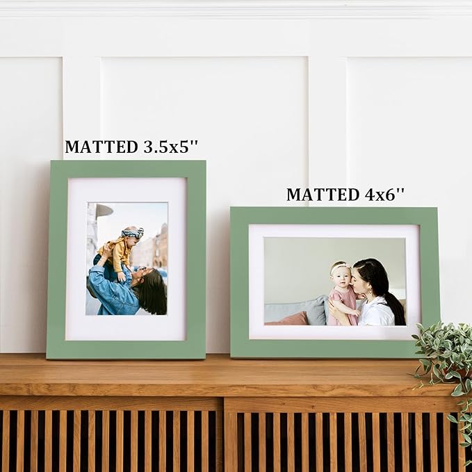 Egofine 5x7 Picture Frame Made of Solid Wood, Covered by Plexiglass Display Pictures 3.5x5/4x6 with Mat or 5x7 Without Mat for Table Top Display and Wall Mounting Photo Frame, Green