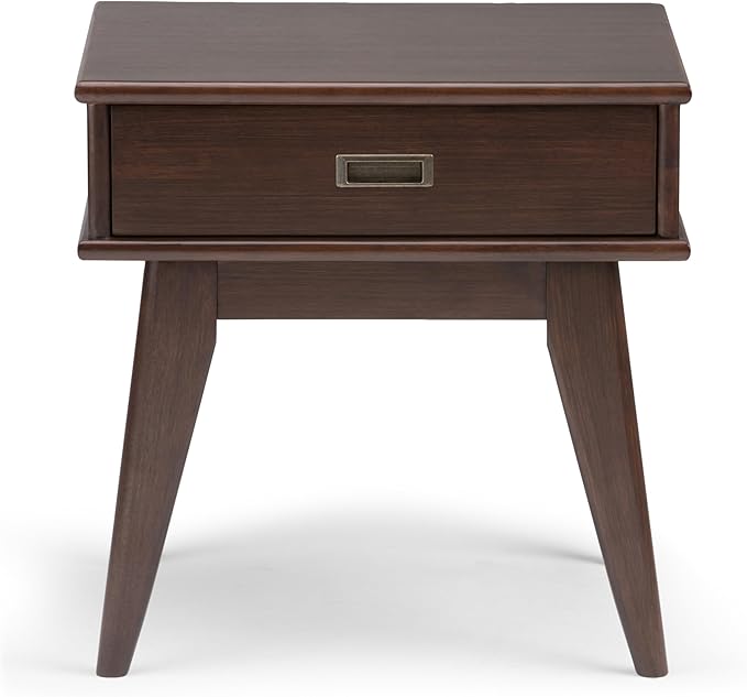 SIMPLIHOME Draper SOLID HARDWOOD 22 inch Wide Rectangle Mid Century Modern End Table in Medium Auburn Brown for the Living Room and Bedroom