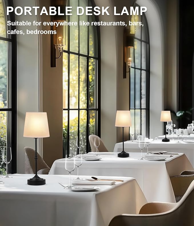 Cordless Lamp Rechargeable LED Table Lamp, 5000mAh Battery Operated, 3 Level Brightness, Portable Night Bedside Lamp, Ambient Desk Light for Home Decor, Patio, Restaurant, Dinning