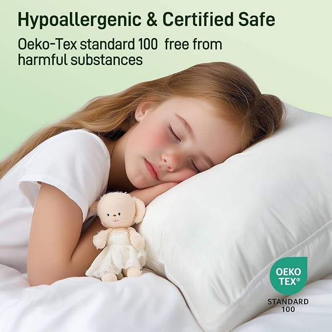 Hypoallergenic Bamboo Viscose Shell, Soft Queen/Standard Size Bed Pillows Set of 2 with Down Alternative Filling, Oeko-Tex Certified, Luxury Hotel Quality for Back, Stomach and Side Sleepers