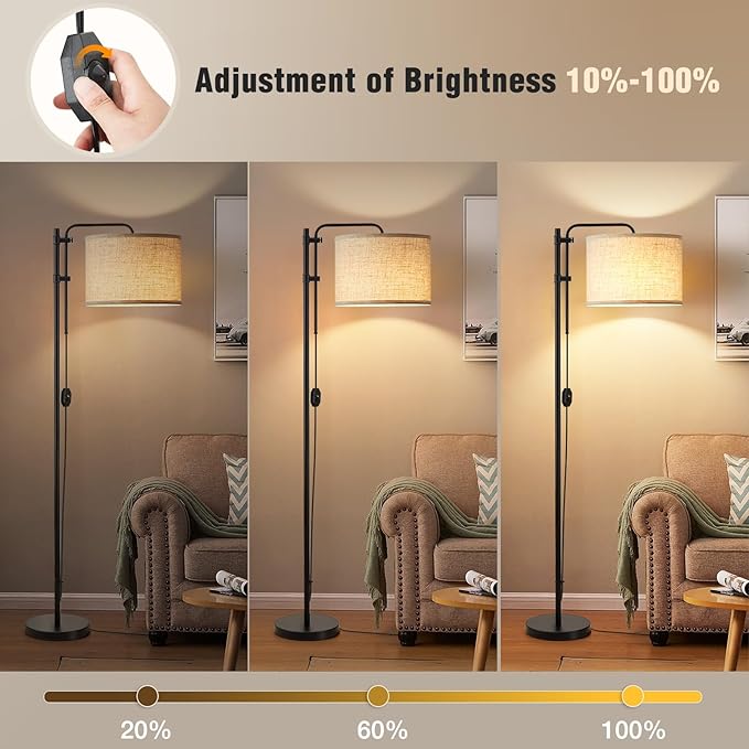 GyroVu Floor Lamp for Living Room, Adjustable Height Standing Lamps with 350° Rotate Beige Lampshade, 67.5-Inch Modern Tall Lamp Dimmable Floor Lamps for Corner Bedroom Home Office (Bulb Included)