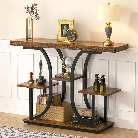 XCSOURCE Console Table, 42.5" Entryway Table with Storage Shelf, 5-Tier Sofa Table Behind Couch, Hallway Accent Tables for Living Room, Entrance, Foyer, Rustic Brown