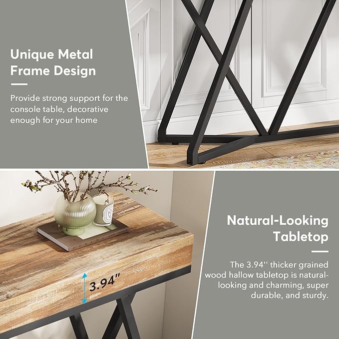 Tribesigns 55 Inches Console Table, Farmhouse Sofa Table Wood Entryway Table with Unique Metal Base, Behind The Couch Table Foyer Table, Industrial Accent Table for Hallway, Living Room, Entrance