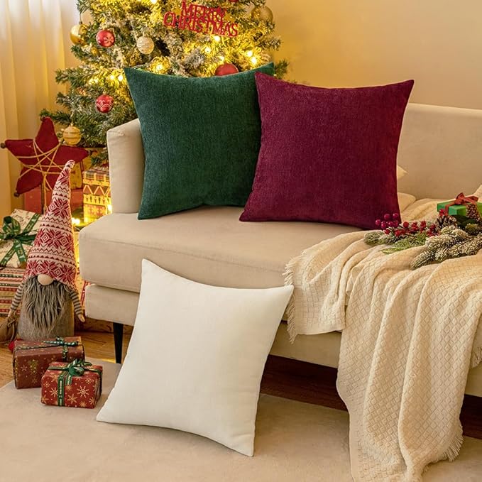 MIULEE Pack of 2 Burgundy Decorative Pillow Covers 20x20 Inch Soft Chenille Couch Throw Pillows Farmhouse Cushion Covers for Home Decor Sofa Bedroom Living Room