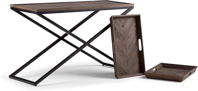 SIMPLIHOME Damien SOLID AGED ELM WOOD and Metal 50 inch Wide Modern Industrial Console Table in Distressed Natural Elm for the Living room Entryway and Bedroom