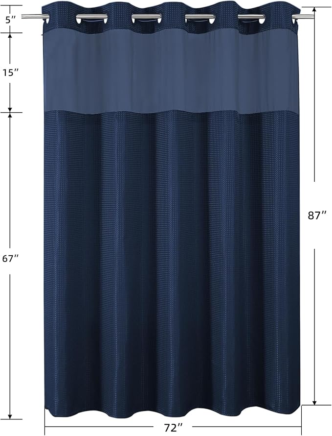 Colorful Star No Hook Shower Curtain with Snap in Fabric Liner, Waffle Weave Heavy Duty Thick Shower Curtains with Mesh Top Window, Hotel Style Waterproof Bathroom Curtain Set, 72 x 87 Inch, Navy Blue