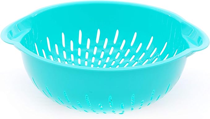 Mintra Home Mixing Bowl w/Colander (Large 4.5L, Teal) - For Washing & Draining Fruits And Vegetables - Heavy Duty Plastic for Baking, Cooking Supplies - Dishwasher Safe