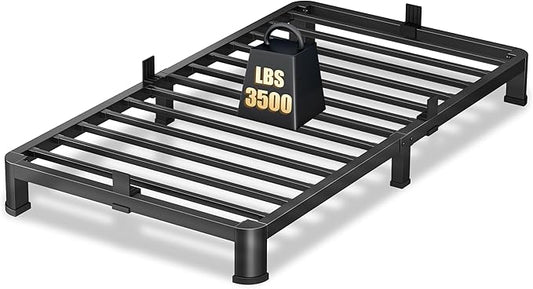 4 Inch Twin Heavy Duty 3500 lbs Bed Frame with Round-Corner Legs & Anti-Squeak Design – Quick Assembly Metal Platform, No Box Spring Needed