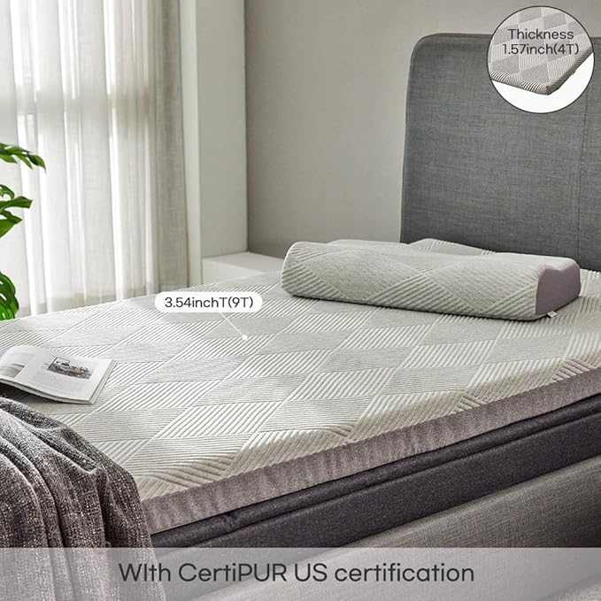 EVEZARY(KOR) Top Notch Memory Foam Mattress Topper–Relieve Back Pain,ergonomic,breathable,odor-free foam.Non-slip,rollable,washable cover. Compr test. CertiPUR-US certified for quality and durability.