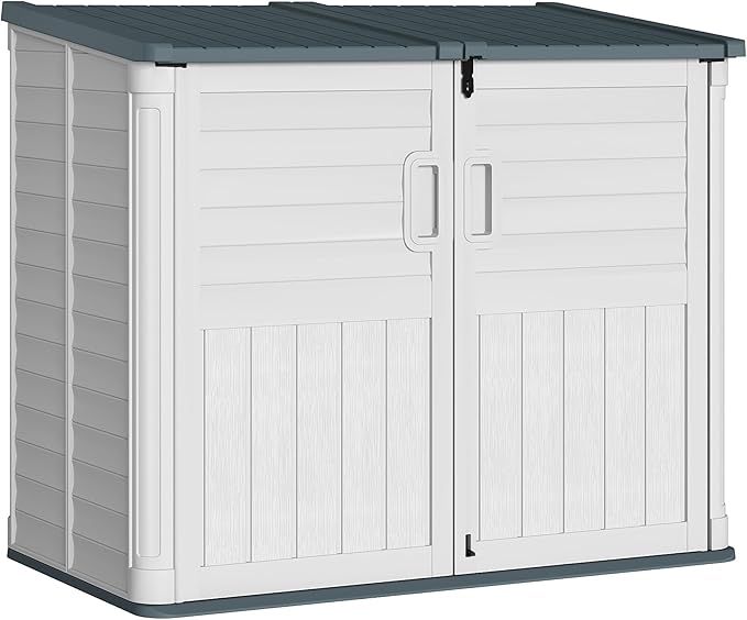Greesum Outdoor Resin Storage Shed, 34 Cu.ft Horizontal Outdoor Storage Box Waterproof for Garden, Pool Storage, Garbage Cans, Beige