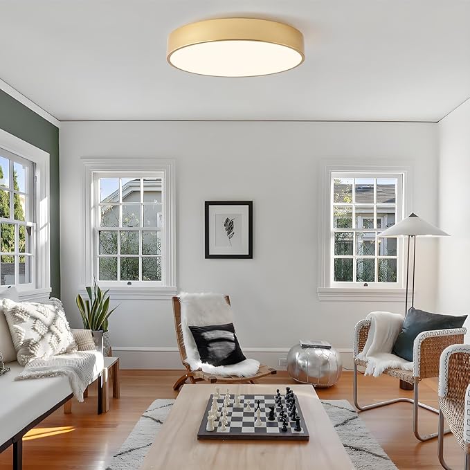 18 Inch Modern Flush Mount Ceiling Light, 4-Lights Gold Round Light Fixture, Minimalistic Ceiling Lamp Fixture for Bedroom Laundry Room Bathroom Living Room