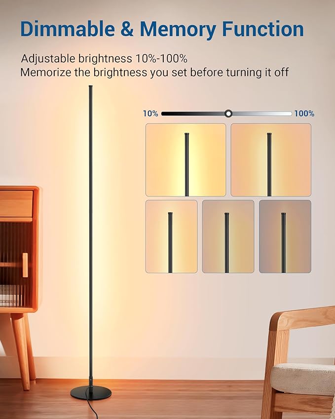 DEWENWILS Floor Lamp, Set of 2 LED Corner Light Works with Foot Switch, 1100 Lumen Dimmable Floor Lamp with 3000K Warm White, 57.5" Tall Standing Lamp for Living Room, Bedroom, Office (Black)