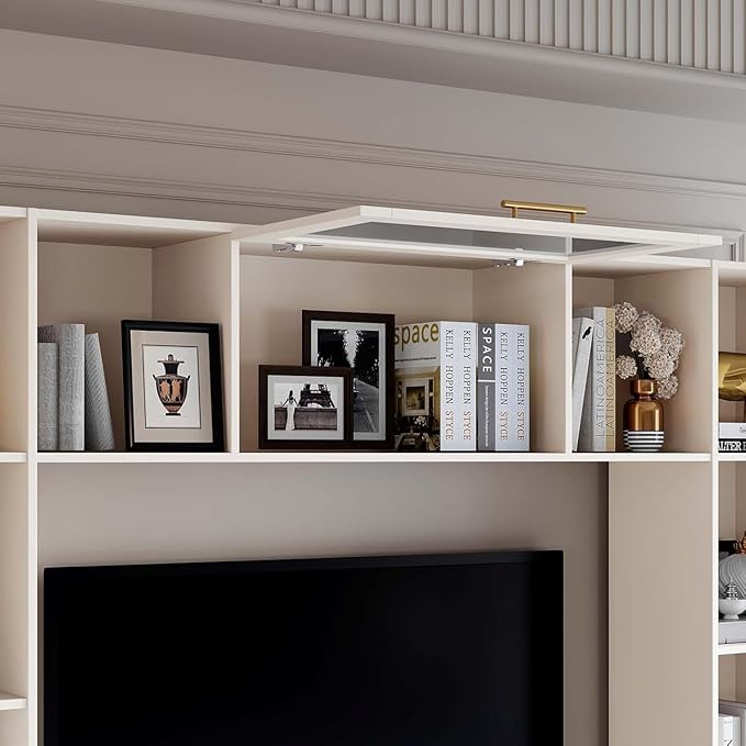 Entertainment Wall Unit, 4-Piece Large TV Stand Wall Unit Entertainment Center with Bookshelves & Storage, Wall Media Center with Shelves for TVs Up to 70", Media Console for Living Room, White.