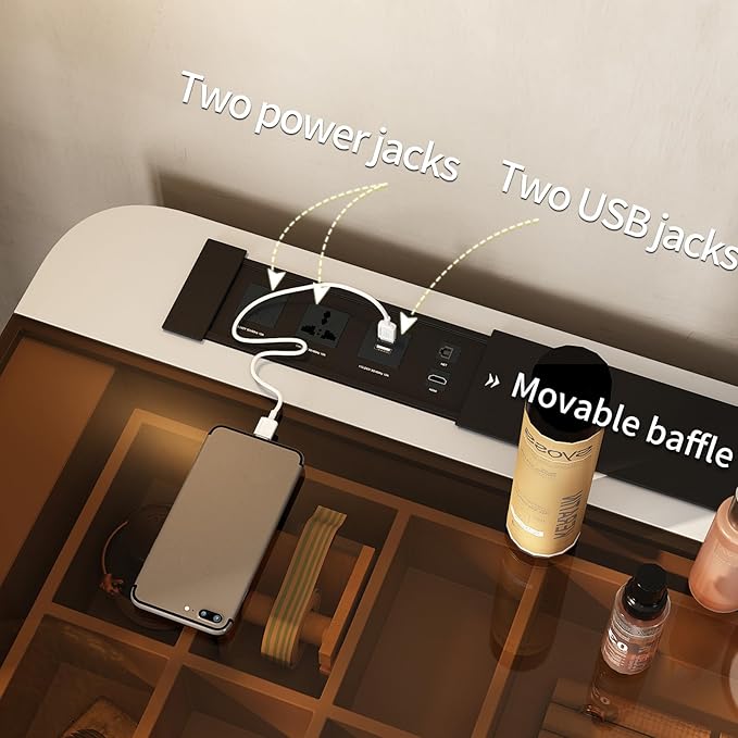 Lartis Vanity Table with Stool,Electric Lift Vanity Desk,Vanity Set，Up and Down Desk, Standing Vanity with Drawer (Ivory White, 47 in)