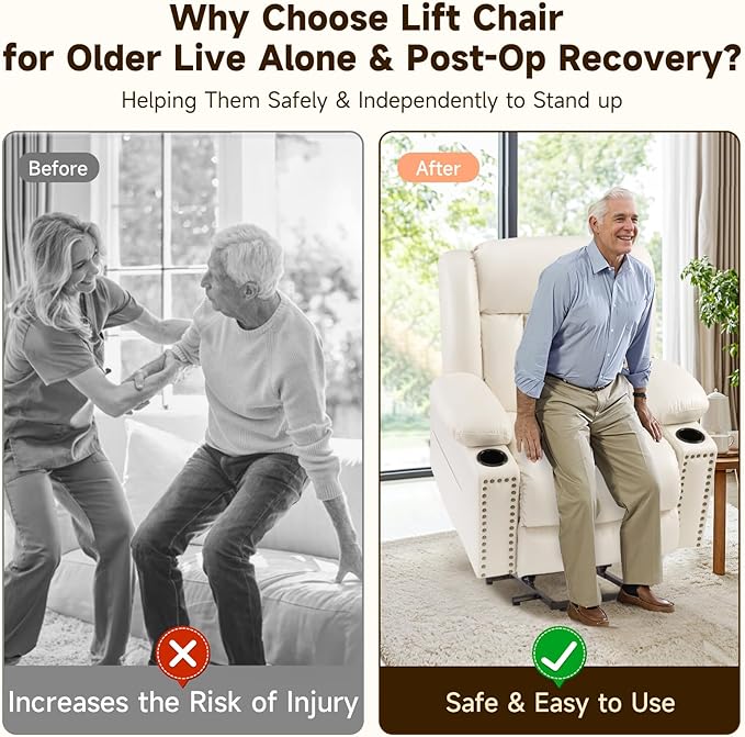 Large Power Lift Chair Recliner for Elderly with Heated and Massage, Overstuffed Adjustable Lift Chair, 3 Position, Breathable Leather, USB-A&USB-C, Cup Holder, Beige