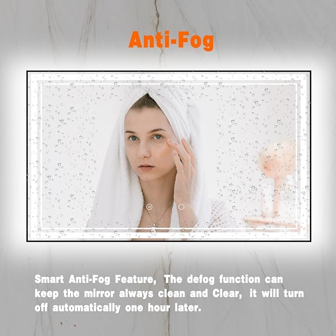 60" x 36" LED Bathroom Mirror with Lights Framed LED Mirror for Bathroom Backlit and Front Lighted Bathroom Mirror Black Square Aluminum Frame Anti-Fog Dimmable Adjustable Shatter-Proof