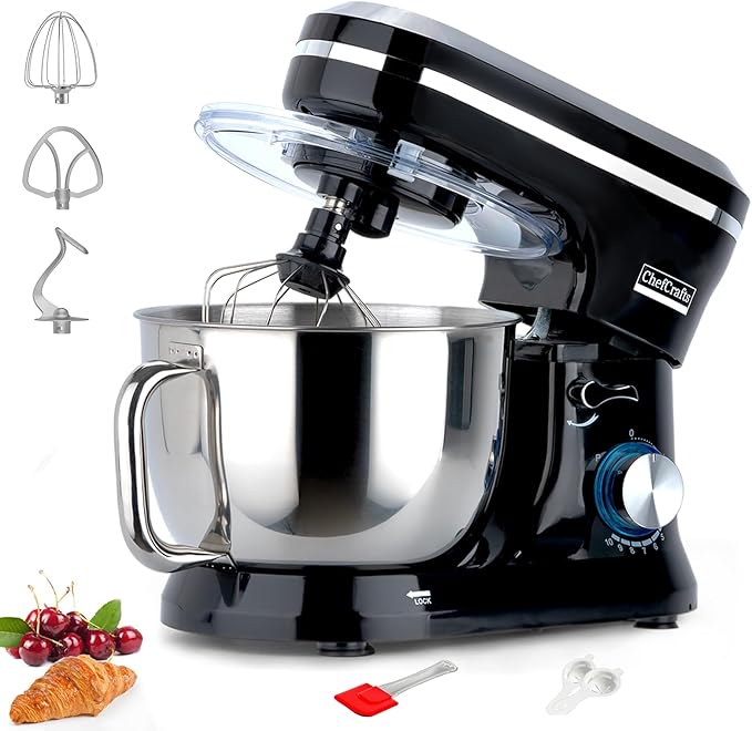 Household Stand Mixer with 6.5 Quart Bowl, Electric Food Mixer 10+p Speeds 660W, Kitchen Tilt-Head Bread Dough and Cake Mixers with Dough Hook, Whisk, Beater, Splash Guard and Egg Separator (Black)