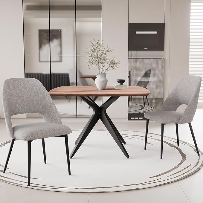 Kidol & Shellder 45.2" Square Dining Table Set for 2-4 People Modern MDF Wooden Dining Room Table with X-Shaped Metal Base Kitchen Table（Walnut Table+2pcs Grey Chairs）