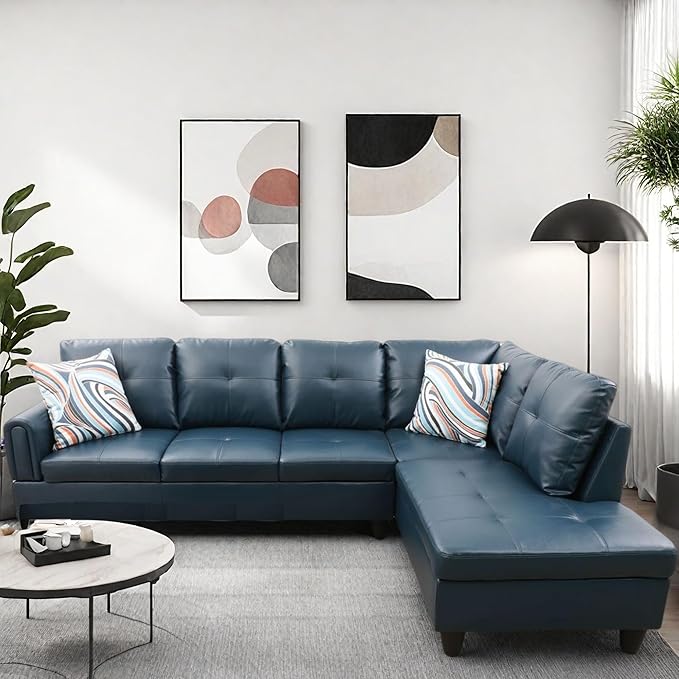 L Shaped Couch, Modular Sectional Sofa with Chaise, Modern Modular Sofas Furniture Sofa Couches for Living Room/Apartment/Office/Bedroom, Dark Grey Blue