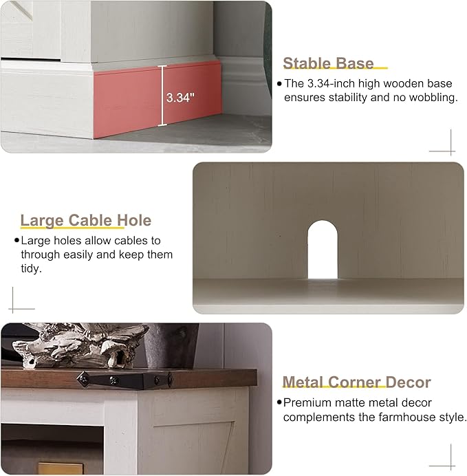 T4TREAM Farmhouse TV Stand for 75 Inch TV, Rustic Entertainment Center w/Sliding Barn Door, Large Media Console Cabinet w/Storage Shelves, Wood Television Stand for Living Room, Antique White