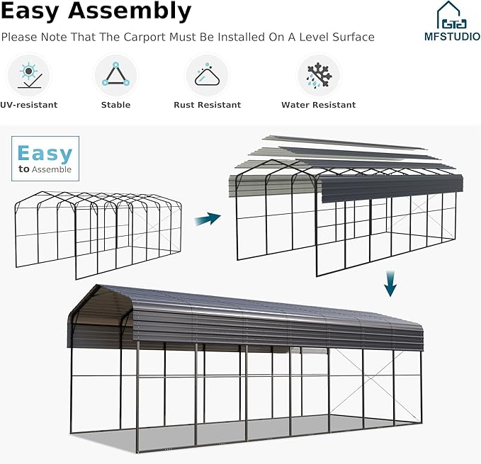 MFSTUDIO RV Carport 14x35 ft, Outdoor Heavy Duty Carports, Height 13 ft for Large RVs Metal Shed Canopy Shelters Garage Shelter Shade Car Ports with Galvanized Roof for 2 Cars, Truck and Boats ﻿