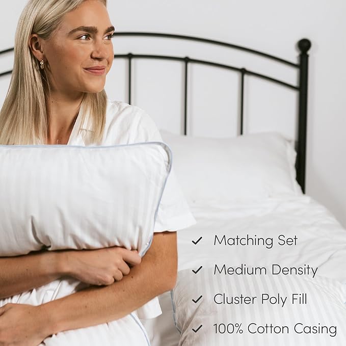 eLuxurySupply 2-Pack Premium Bed Pillows - Medium Density and Medium Loft Ideal for Back and Side Sleepers - 100% Cotton Casing - 20"X28" Standard/Queen Size