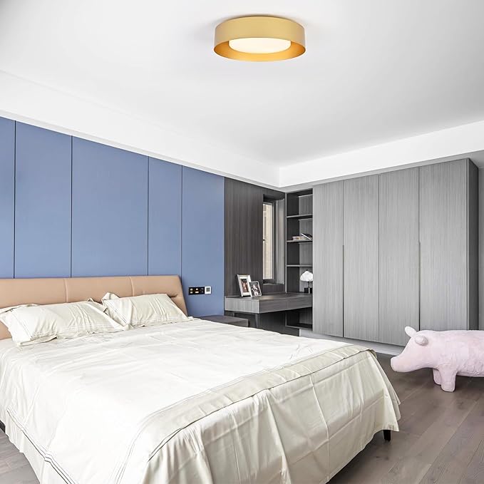 Modern Flush Mount Ceiling Light,Minimalist Close to Ceiling Lighting Fixture,Gold Circular Ceiling lamp for Bedroom,Dining Room,Entry,Hallway,Balcony, Bathroom (16.5'')