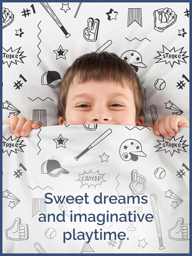 Kids Baseball Queen 4 Piece Sheet Set - Boys, Girls, Teens, Toddler - Easy Fit Deep Pockets - Breathable, Hotel Quality Bedding Sheets - Machine Washable - Wrinkle Free - Cute, Cozy, Soft - CGK Linens
