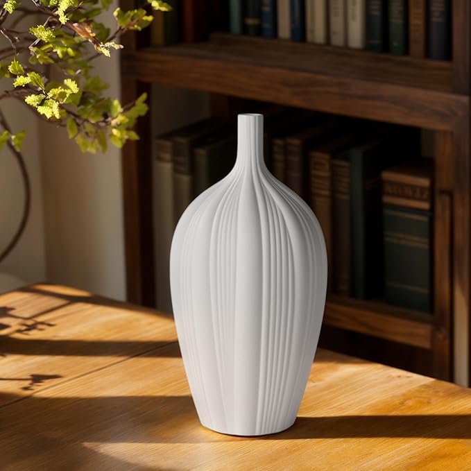 RONDURE 13.9" Modern Ceramic Table Lamp, Modern Bedside Lamps for Bedroom, Living Room and Nightstand, White Translucent Ceramic Shade, Warm Ambient Lighting, Home Decor