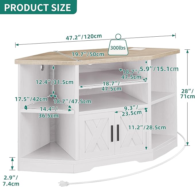 YITAHOME Corner TV Stand for 55/50 Inch TV, Farmhouse TV Stand for Living Room, Entertainment Center with Storage & Power Outlet, TV Console Cabinet for Living Room, Grey Wash & Grey White